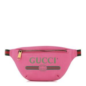 GUCCI Pink Grained Calfskin GG Logo Web Stripe Small Bum Belt Bag